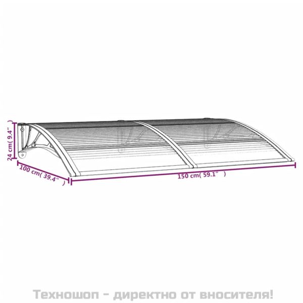 Навес за врата, сив, 150x100 см, поликарбонат