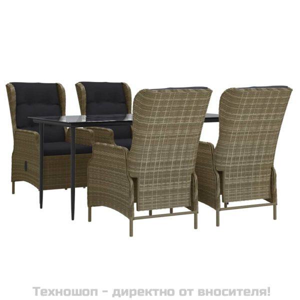 Градински трапезен комплект от 5 части, кафяв, полиратан