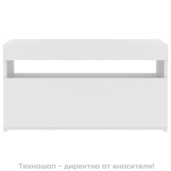 ТВ шкаф с LED осветление, бял, 75x35x40 см