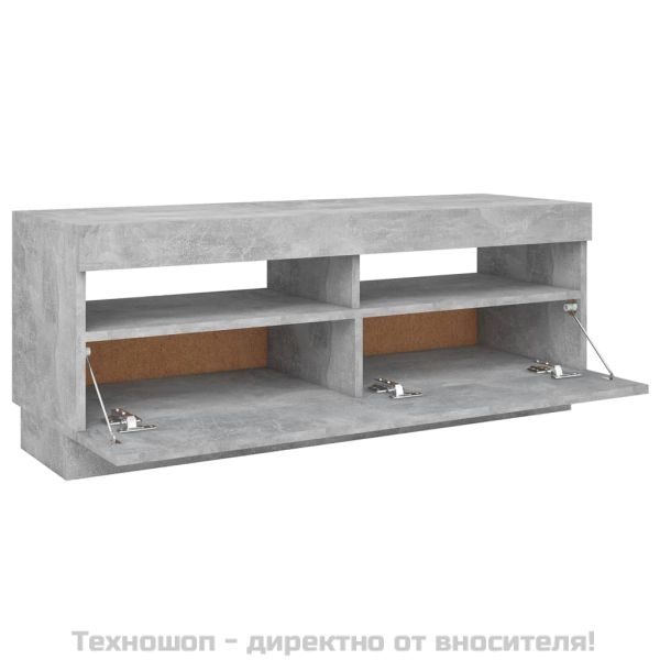 ТВ шкаф с LED осветление, бетонно сив, 100x35x40 см