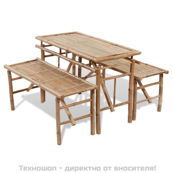 Маса за бира с 2 пейки, 100 см, бамбук