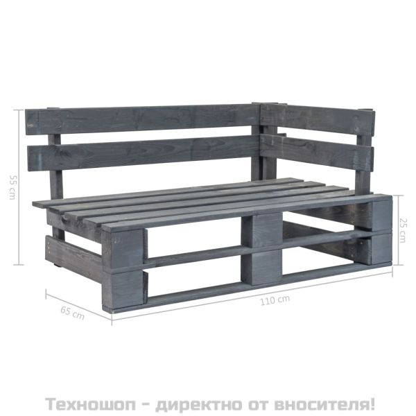 Градинска ъглова пейка от палети, дърво, сива