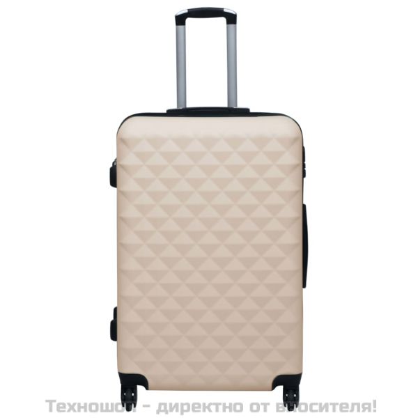 Комплект твърди куфари с колелца, 3 бр, златист, ABS