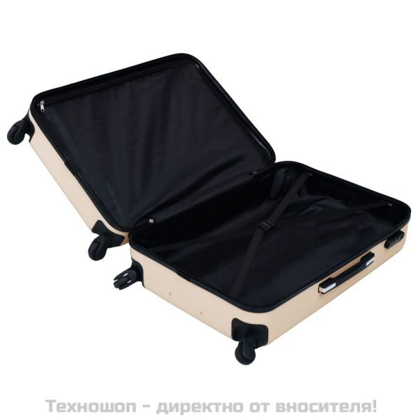 Комплект твърди куфари с колелца, 3 бр, златист, ABS