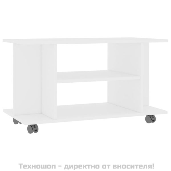 ТВ шкаф с колелца, бял, 80x40x45 см, инженерно дърво