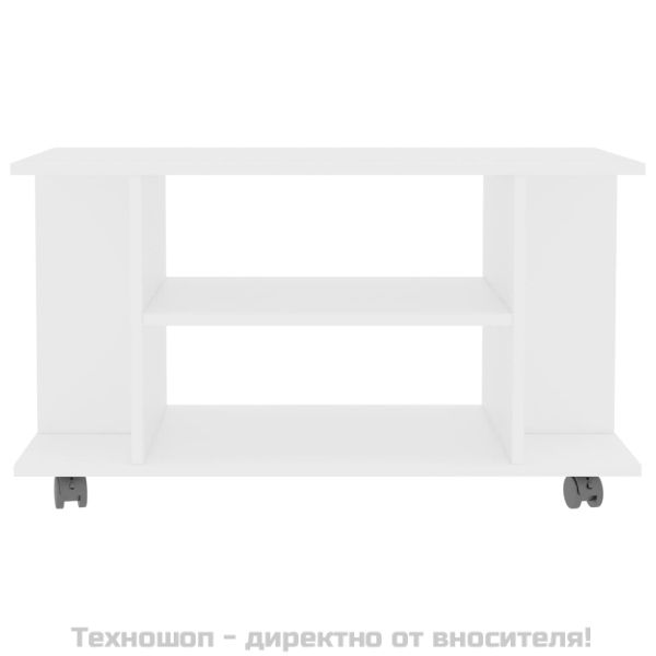 ТВ шкаф с колелца, бял, 80x40x45 см, инженерно дърво