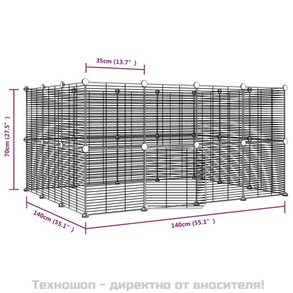 Клетка за животни с врата, 28 панела, черна, 35x35 см, стомана