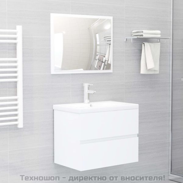 Комплект мебели за баня от 2 части, бял, инженерно дърво
