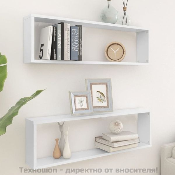 Стенни кубични рафтове 2 бр бели 100x15x30 см инженерно дърво