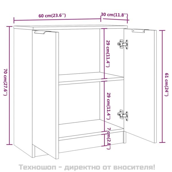 Сайдборд, опушен дъб, 60x30x70 см, инженерно дърво