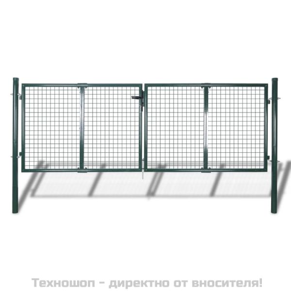 Оградна порта, стомана, 300x100 см, зелена