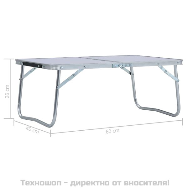 Сгъваема къмпинг маса, бяла, алуминий, 60x40 см