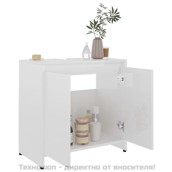 Шкаф за баня, бял гланц, 60x33x61 см, инженерно дърво