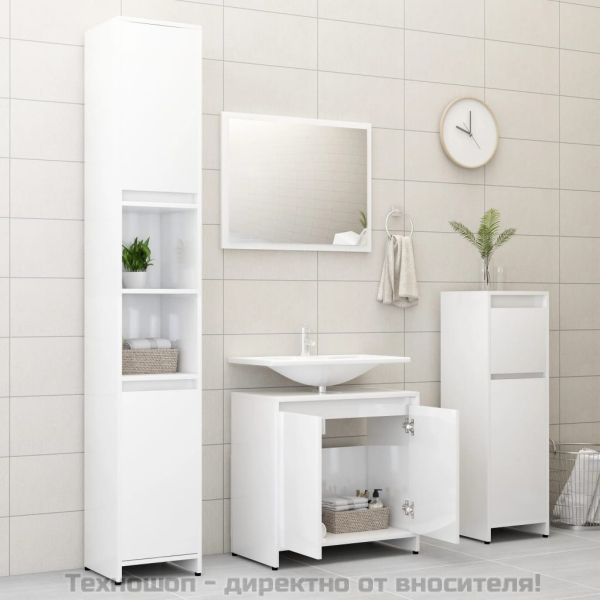 Шкаф за баня, бял гланц, 60x33x61 см, инженерно дърво