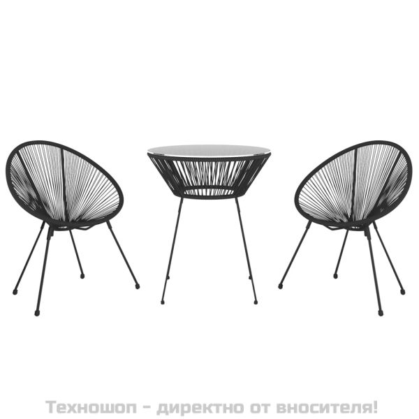 Градински трапезен комплект от 3 части черен