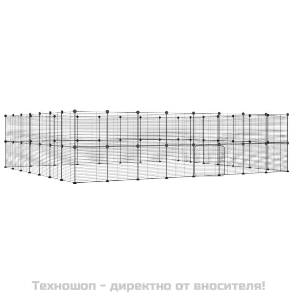 Клетка за животни с врата, 60 панела, черна, 35x35 см, стомана
