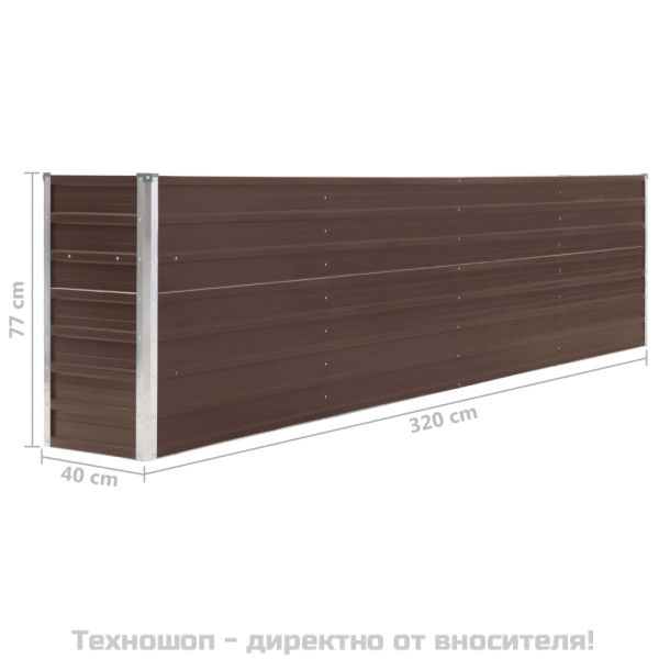 Повдигната леха, 320x40x77 см, поцинкована стомана, кафява