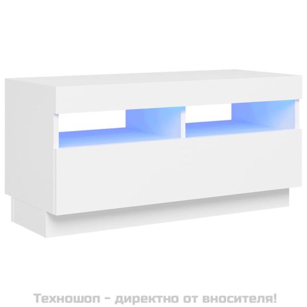 ТВ шкаф с LED осветление, бял, 80x35x40 см