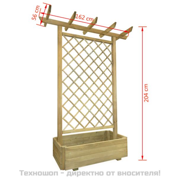 Градинска пергола плантер, 162x56x204 см, дърво