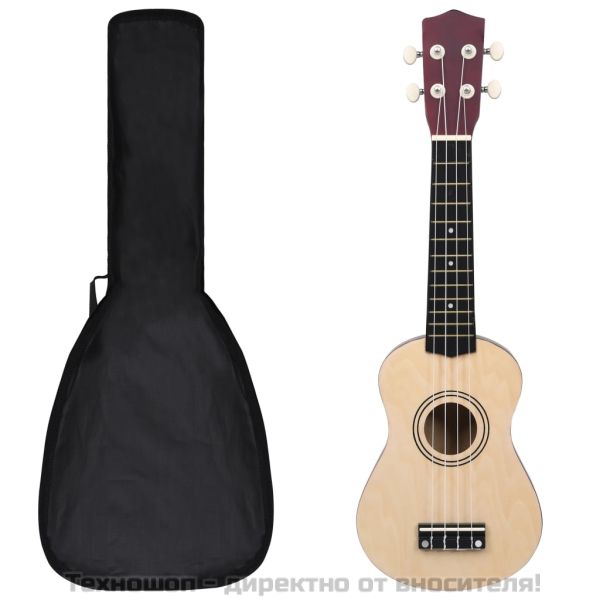 Комплект сопрано укулеле с калъф за деца естествен 21"