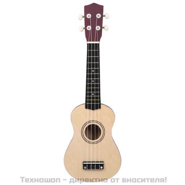 Комплект сопрано укулеле с калъф за деца естествен 21"