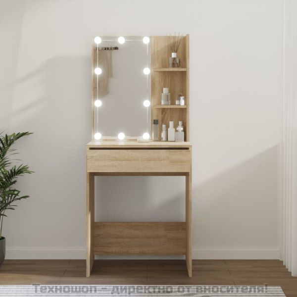 Тоалетка с LED, дъб сонома, 60x40x140 см