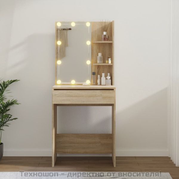 Тоалетка с LED, дъб сонома, 60x40x140 см