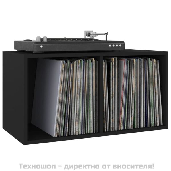 Шкаф за винилови плочи, черен, 71x34x36 см, инженерно дърво
