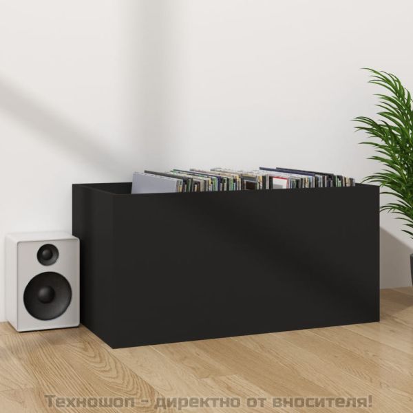 Шкаф за винилови плочи, черен, 71x34x36 см, инженерно дърво