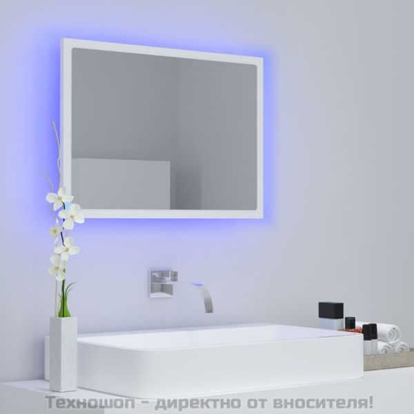 LED огледало за баня, бяло, 60x8,5x37 см, акрил