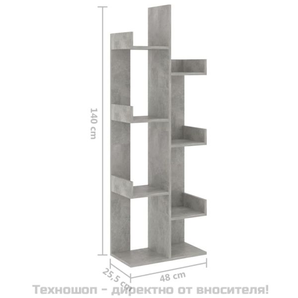 Библиотека, бетонно сива, 48x25,5x140 см, инженерно дърво