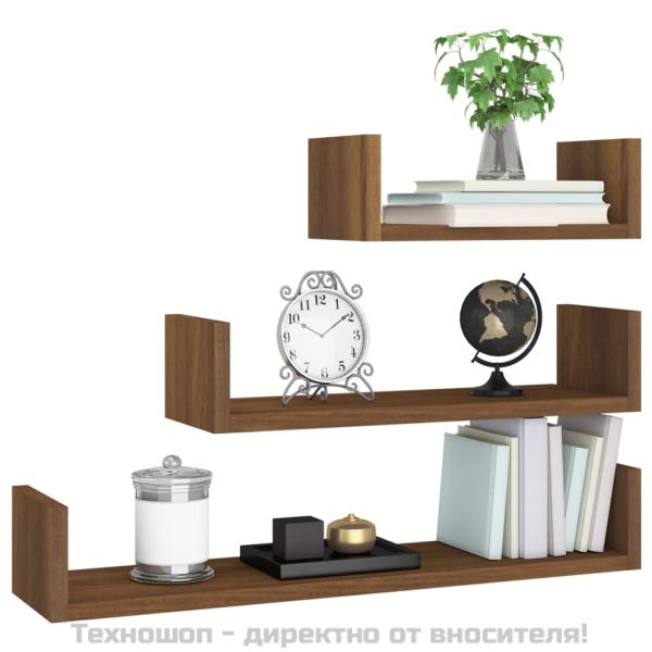 Стенни рафтове, 3 бр, кафяв дъб, инженерно дърво