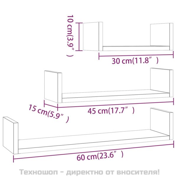 Стенни рафтове, 3 бр, кафяв дъб, инженерно дърво