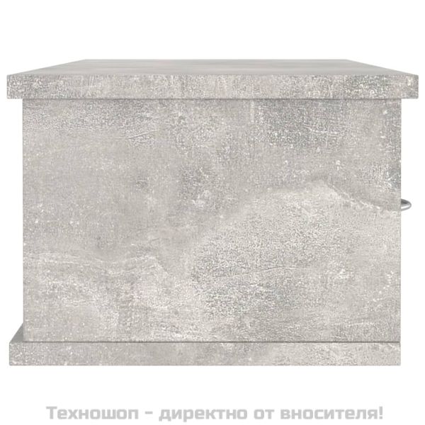 Стенен рафт с чекмеджета, бетонно сив, 88x26x18,5 см