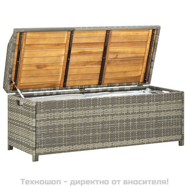 Градинска пейка за съхранение, 120 см, полиратан, сива