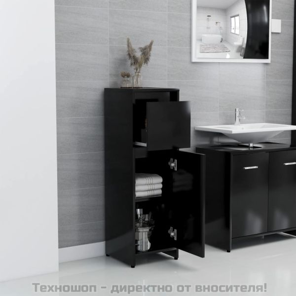 Шкаф за баня, черен, 30x30x95 см, инженерно дърво