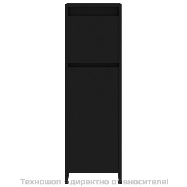 Шкаф за баня, черен, 30x30x95 см, инженерно дърво