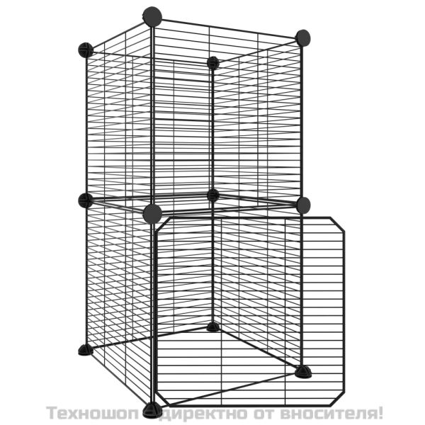 Клетка за животни с врата, 8 панела, черна, 35x35 см, стомана
