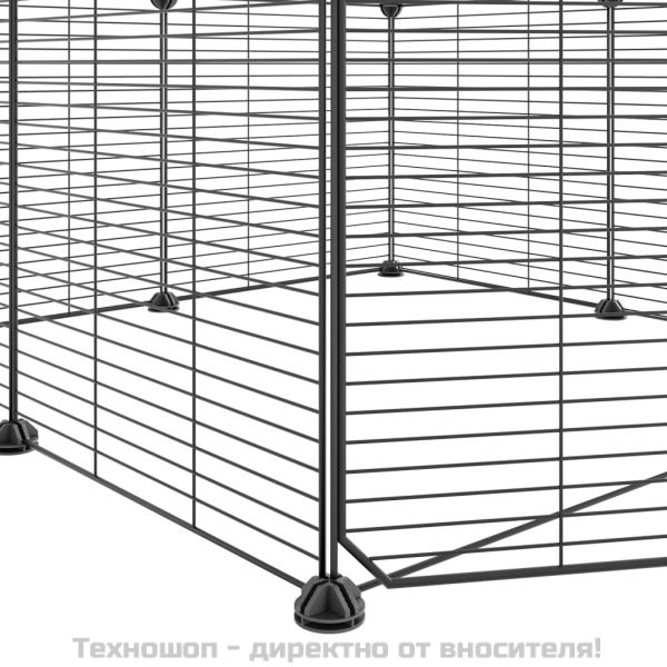 8-панелен кът за домашни любимци с врата, черна, 35x35 см, стомана