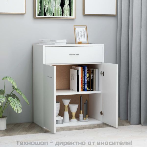 Сайдборд, бял, 60x30x75 см, инженерно дърво