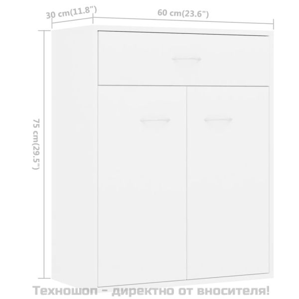 Сайдборд, бял, 60x30x75 см, инженерно дърво