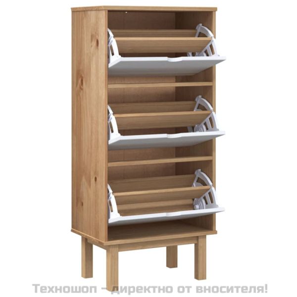 Шкаф за обувки OTTA с 3 чекмеджета, кафяво и бяло, бор масив
