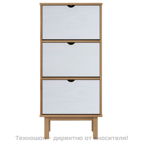 Шкаф за обувки OTTA с 3 чекмеджета, кафяво и бяло, бор масив