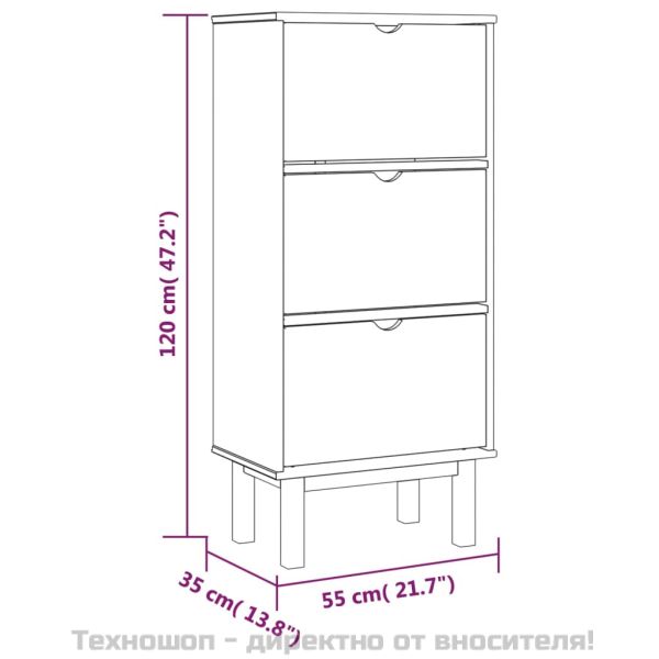 Шкаф за обувки OTTA с 3 чекмеджета, кафяво и бяло, бор масив