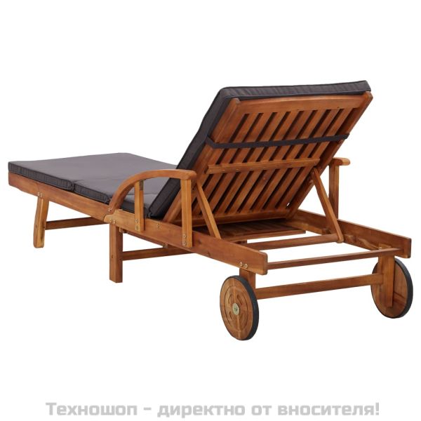 Шезлонг с възглавница, масивно акациево дърво