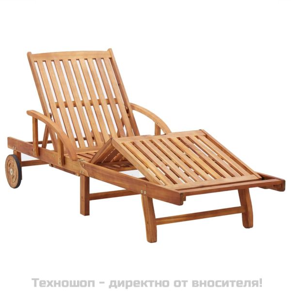 Шезлонг с възглавница, масивно акациево дърво