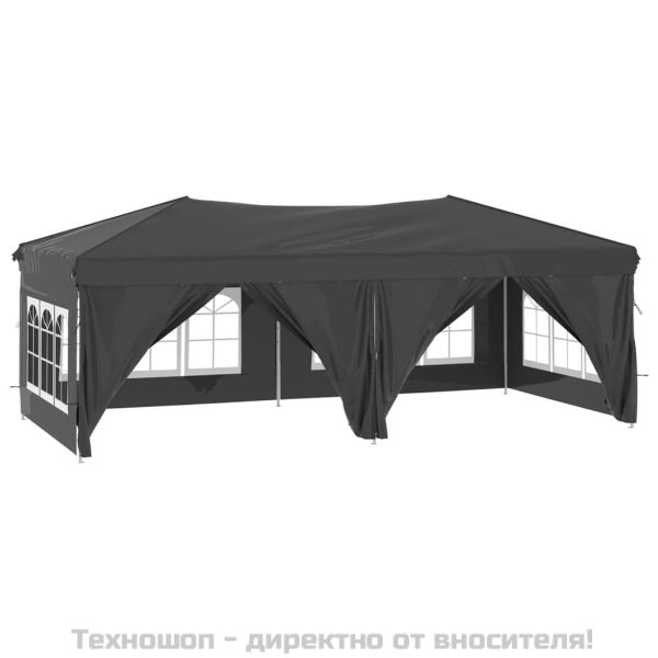 Сгъваема парти шатра със странични стени антрацит 3x6 м