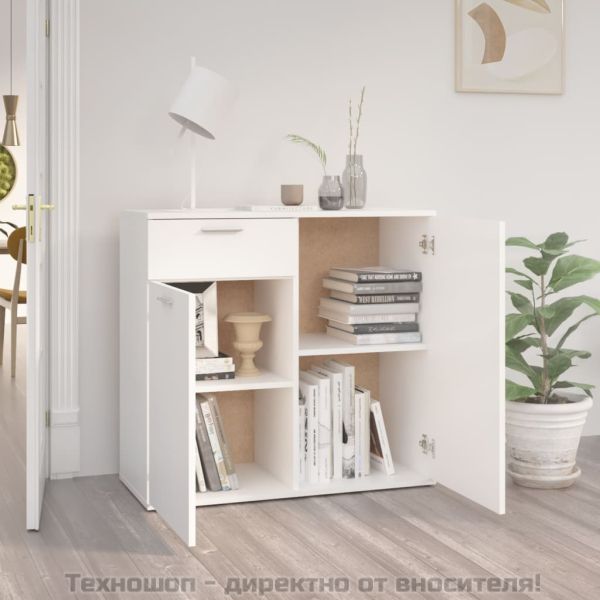 Бюфет, бял, 80x36x75 см, инженерно дърво