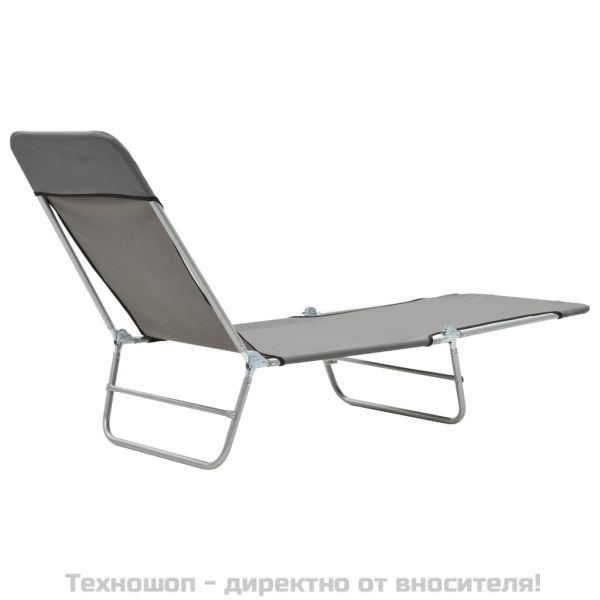 Сгъваеми шезлонги, 2 бр, стомана и текстил, сиви