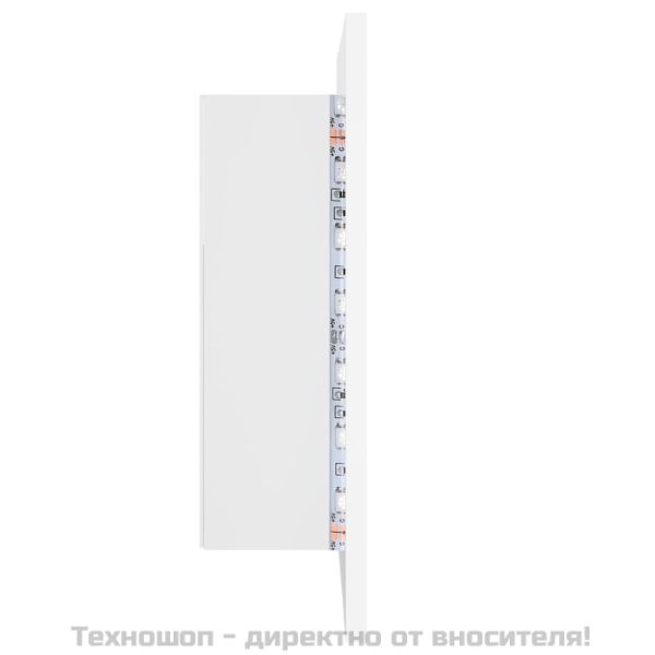 Шкаф с LED огледало за баня, бял, 40x12x45 см, акрил